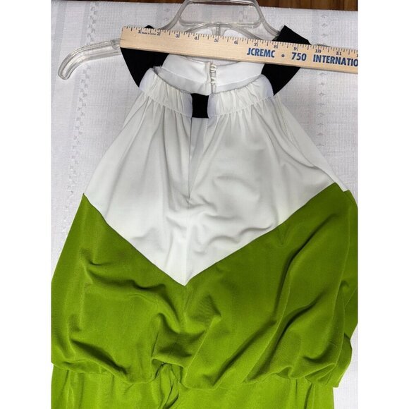 London Style Women's XS Chevron Color Block Maxi Dress Halter Neck Elastic Waist - Picture 4 of 11